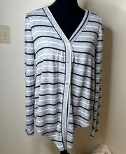 Hem & Thread Size M gray,white, navy striped cardigan. Very soft.