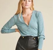 Veronica Beard Inez Henley Pullover Classic Sweater Sage Size L