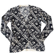 Lafayette 148 Black & Cream Geometric Cashmere Knit Cardigan Sweater