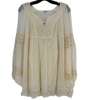 Daniel Rainn Blouse Boho Ivory‎ Tunic Balloon Sleeves Crochet Detail Size Large