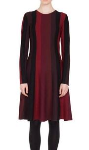 Akris punto Long-Sleeve Crewneck A-Line Striped Knit Wool Dress