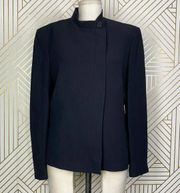 MaxMara Black Mandarin High Collar Single Button Blazer Jacket Size US 14