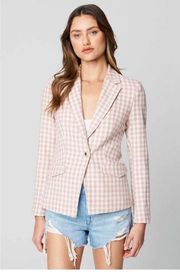 NEW BLANK NYC Quick Thrills Checked Blazer Pink,Textured Tweed White Womens XL