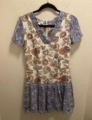 Monsoon Ragdoll Style Contrast Print Short Sleeve Tunic Dress Size 6