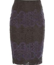 A.L.C Black & Blue Embroidered Indian Silk Pencil Skirt Size 0