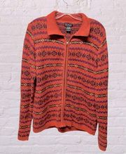 NY&Co vintage orange multicolor boho printed full zip knit sweater large