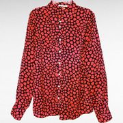 DALIA COLLECTION Heart Pattern Button Down Top, Red & Navy, Size SMALL