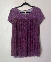 Matilda Jane purple floral layered shirt sleeve top size M