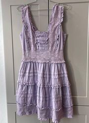 Love Sam Lace Cotton Mini A-line Dress In Lavender Ruffle Cottage Boho Luxe