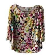 Peck & Peck Womens Size Large Multicolor Abstract Printed Stretch Blouse Top