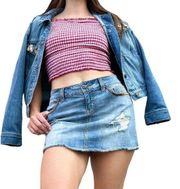 Vintage Y2K Harley Davidson Distressed Denim Mini Skirt Size 12