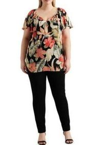 Ralph Lauren Chaps flutter sleeve tropical floral flowy pullover vneck tunic XL