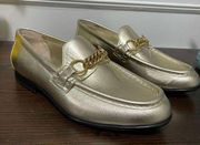 Burberry NEW light gold metallic leather chain links loafers size 37