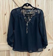 Sheer Black Blouse With Leopard Print