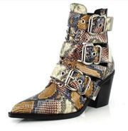 Jeffrey Campbell Caceres Snake Embossed Leather Buckle Moto Boot Size 8