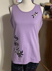 Hanes Purple Embroidery Flower Tank Top Maui