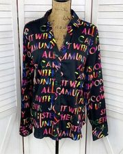 New York & Co. Sisterhood Community Graphic Print Shirt Black Neon Large