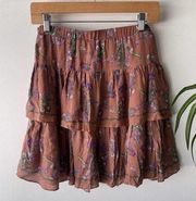 Chelsea & Violet Skirt Womens XS Brown Floral Ruffle Tiered Boho Fairy Summer