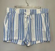 Caslon Womens Casual Shorts Blue White Stripe Pocket Mid Rise Drawstring Linen L