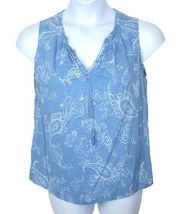 J. McLaughlin Blue and White Paisley String Tie Neck Sleeveless Blouse Medium