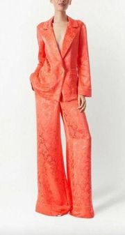 ALICE + OLIVIA Shanda Jacquard Satin Pajama Blazer Coral Orange Womens Small
