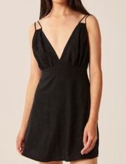 Abercrombie & Fitch  Black Linen Blend Plunge Neck Strappy Romper Dress Skort ST