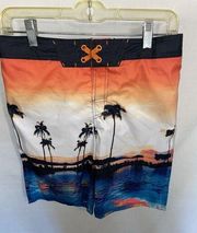 Art Class Board Shorts Women's Size 16 Multicolor Island Motif Hook & Loop Snap