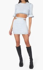 WEWOREWHAT Cut-Out Denim Mini Skirt Indigo Size XS
