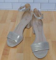 Free People Marigold Sandal Ankle Block Heel Suede Leather Shimmer 38 (US 8)
