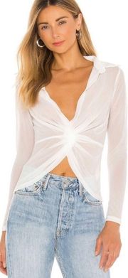 Revolve Superdown Deja Twist Front Top Sheer Long Sleeve Blouse White- Size XS