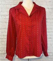 CHAUS Vintage Button Down Blouse Red with Pattern-11/12