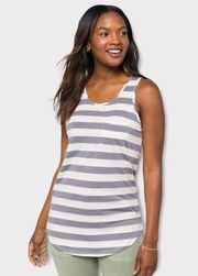 Paper moon Stripe Eganne One Pocket Knit Sleeveless Top Grey/White Size medium