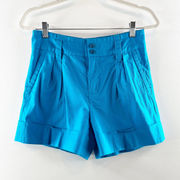 Marc by Marc Jacobs Pleated High Rise Cotton Cuffed Hem Shorts Blue 4