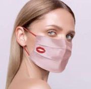 Silk resusable pink facemask with dark pink dtitched lips.  Limited release. NWT