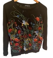 Kim & Cami Floral Printed Black Women's Size Small Long Sleeve Top