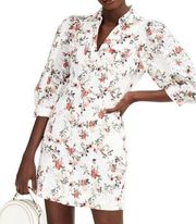 INC International Concepts White Floral Eyelet Puff Sleeves Shirt Dress Size 14