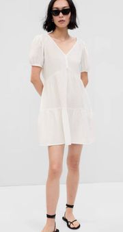 Crinkle Gauze Puff Sleeve Tiered Mini Dress