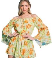 Green Floral Long Sleeve Romper NWT