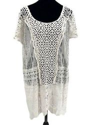 Polo Ralph Lauren Womens Crochet Lace Scalloped Hem Cover Up Tunic Ivory XS/S