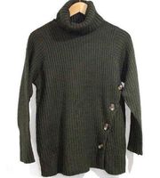 Cloth turtleneck sweater splice green knit NEW NWT‎ button detail