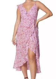 Laundry By Shelli Segal Dress Womens Size 12 Pink Floral Sleeveless Wrap Front