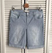 Levi’s  Long Inseam Cuffed Pinstripe Jean Shorts Stretch Long Inseam Size 10