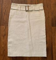 Linda Matthew’s  Size Medium Cream/beige Stripe Knee length Pencil Stretchy Skirt