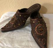 Brown/Peach Embellished Beads Slide Cowboy Boots Size 7