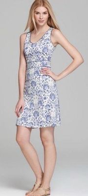 Tory Burch Gene Floral Print Silk Sleeveless Blue White Sheath Dress Size XS