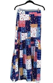 Kiss The Sky Patchwork Print Flounce Maxi Skirt XS