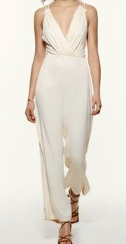 ZARA Cream Satin Jumpsuit • Size S