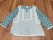 Matilda Jane Womens Medium Hello Lovely Blue Kaleidoscope Peasant Blouse Top