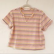 Lush Crop Short Sleeve Shirt in Rainbow Stripe