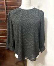 Draper James Womens Blouse Black Tone On Tone Leopard Print Long Sleeve 2